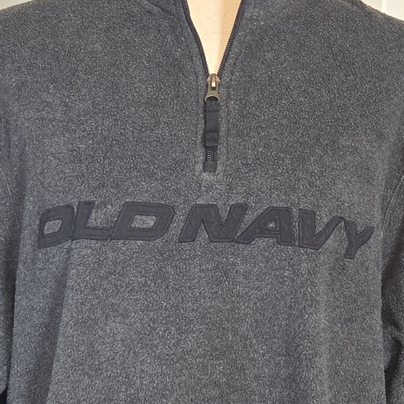 Old Navy Charcoal Quarter Zip Fleece Pullover Large Logo Sweatshirt Pockets - Picture 4 of 5
